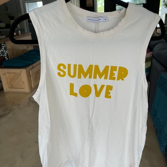 Tops - Summer Love Graphic Muscle Tank Beachy Coastal Vacation South Parade White Sz M